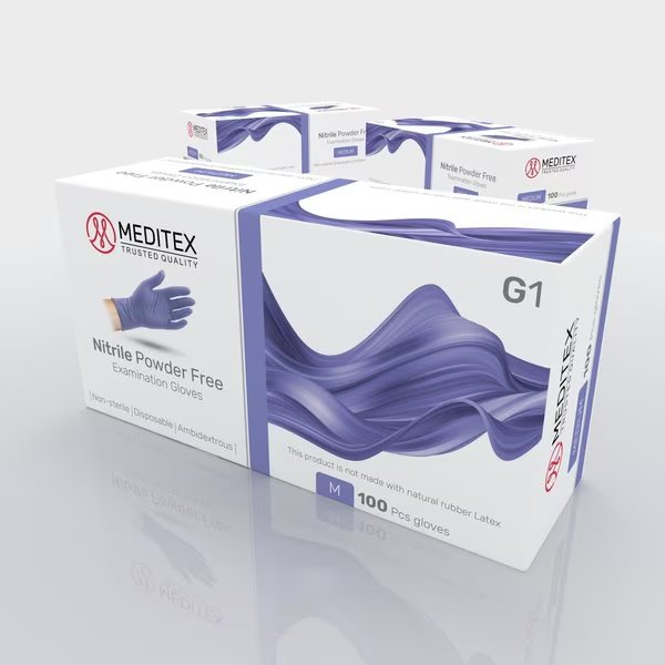 Nitrile Exam Gloves, 4 mil Palm, Latex Free, Powder-Free, Violet Blue, 100 Pk, Size M, Meditex, Mfr#: M